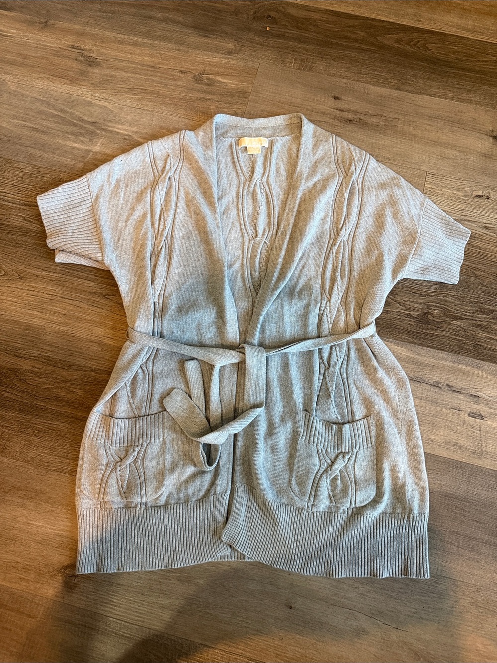 Michael Kors Light Gray Belted Short-Sleeve Cardigan